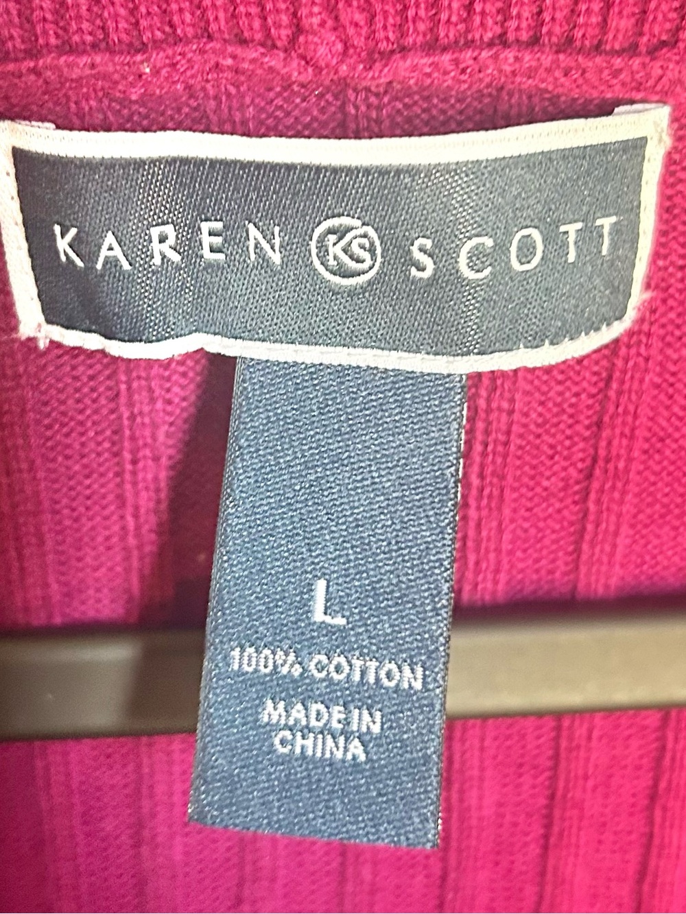 Karen Scott Magenta Cotton Cable Knit Sweater Shawl Neck Size Large - Picture 7 of 8